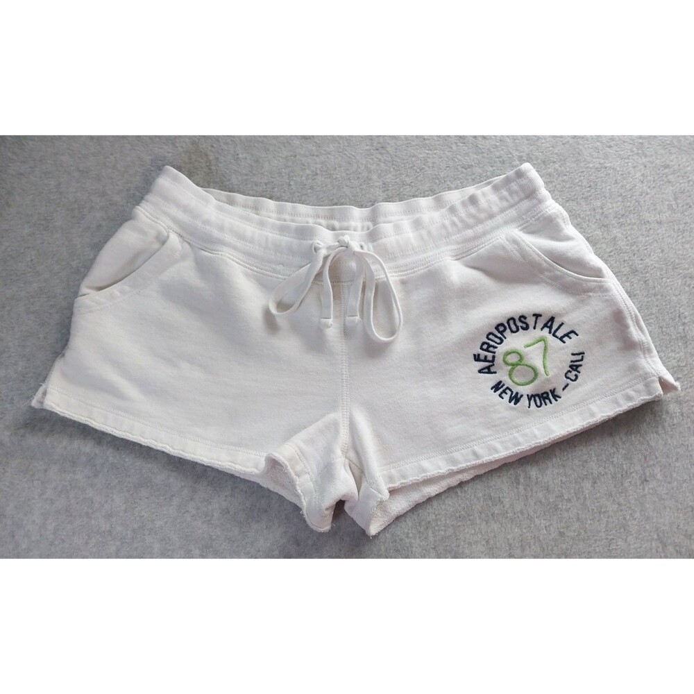 Aeropostale Y2K Heritage Shorty Sweat Shorts Med White Pockets Drawstring Logo